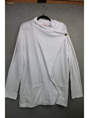 Fresh Produce Long Sleeve White Waffle Weave Long Cardigan-XL-Open Front-Pockets